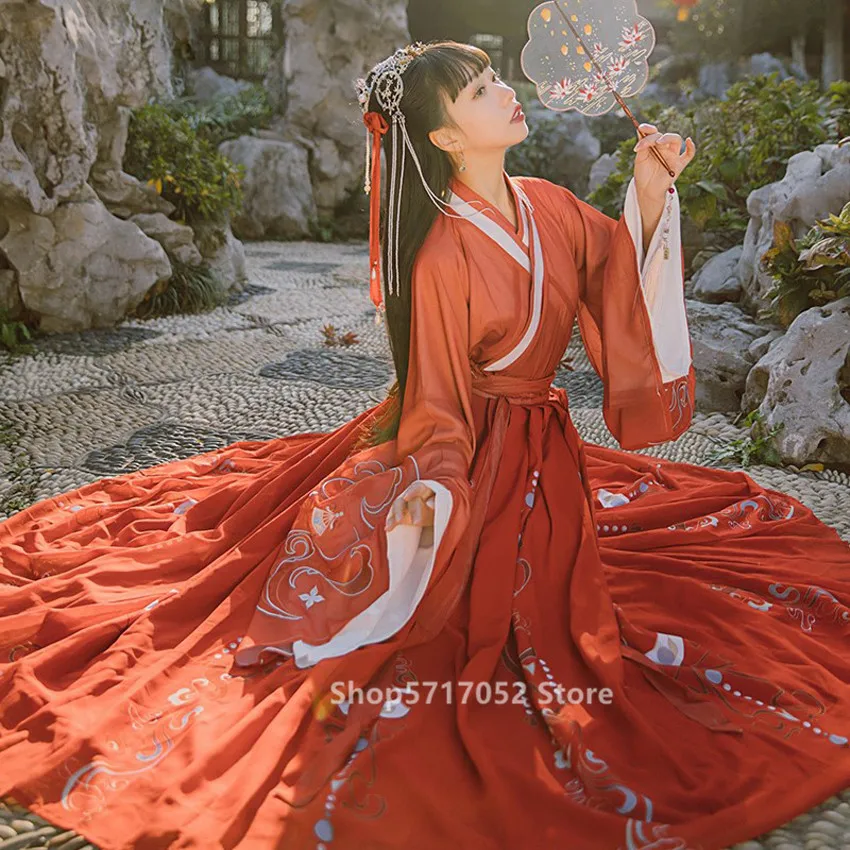 Ancient Costume Women Vintage Embroidery Jin Dynasty Fairy Hanfu Chinese Folk Dance Dress Elegant Princess Festival Outsuits |