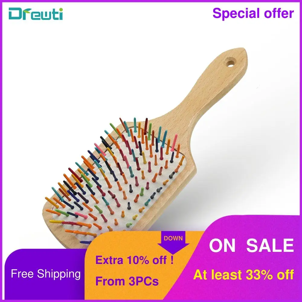 

DREWTI Fashion Rainbow Square Professional Hairbrush Large Rubber Air Cushion Massage Hair Comb Styling Tools Various Optional