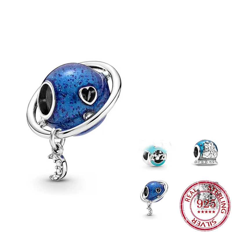 Женский браслет из серебра 100% пробы с подвеской в виде синей планеты | Украшения и