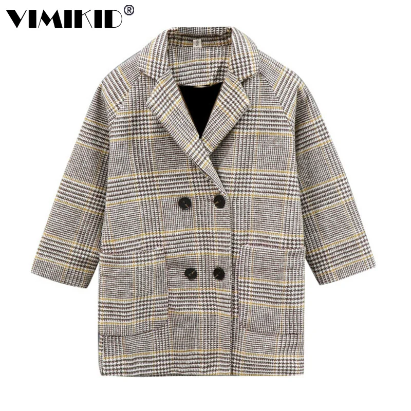 

Детская одежда, шерстяное пальто для девочек, зимние пальто для девочек, пальто в клетку, теплое длинное пальто с длинным рукавом, новая моде...