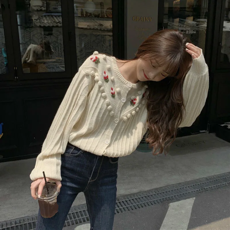 

Кардиган женский вязаный, с цветочным принтом, с круглым вырезом, осенний, 46630