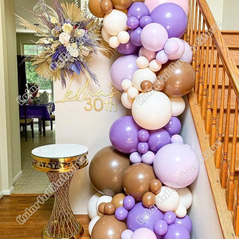 

Wedding Birthday Party Decor Double Maca Purple Cream Peach Latex Balloon Garland Arch Holiday Event Baby Shower Backgound Decor