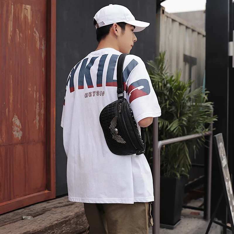 Fashion Rivet Chest Bag Men Waist Ghost Head Shoulder Hip Hop Skull Men's Pack Crossbody Sling |