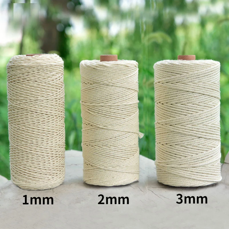 Cordón de macramé trenzado para el hogar, cuerda de algodón de 1mm, 2mm y 3mm, color blanco y Beige, accesorios decorativos para el hogar