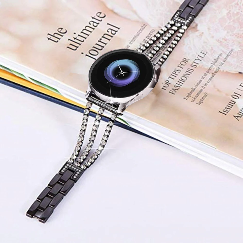 Роскошный Алмазный браслет из нержавеющей стали для samsung gear Sport/Galaxy Watch 42 мм/Active 2 ремешка 20 мм металлический браслет
