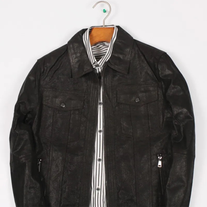 

Casual Men Genuine Pigskin Leather Jackets Slim Lapel Fashion Natural Real Leather Coats 2021 New Male Zipper Outerwear Clothes