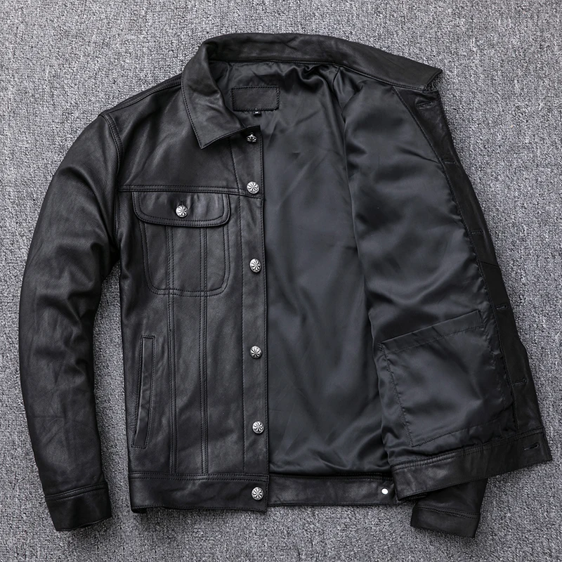 Новая натуральная Мужская короткая куртка 2020 из овечьей кожи с отворотом