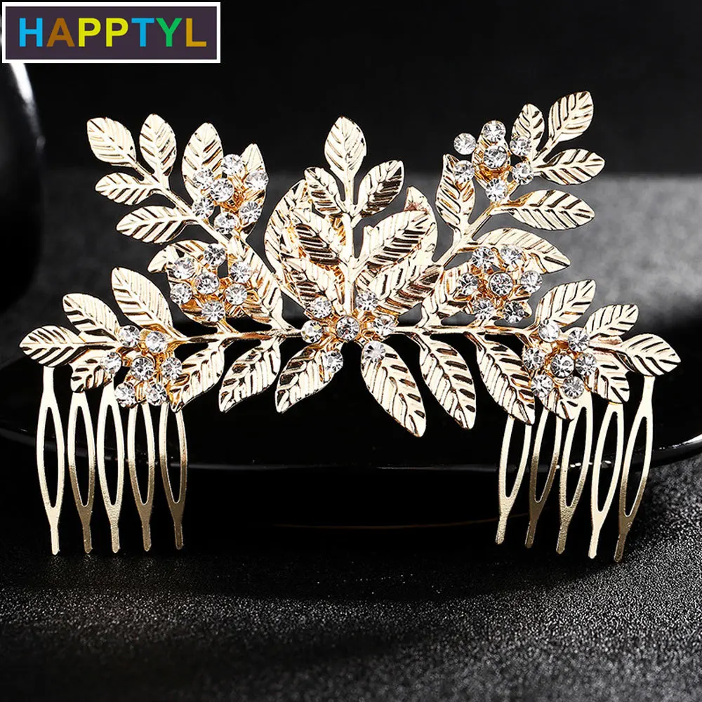 HAPPTYL 1 шт розовый золотой гребень для волос невесты заколка-стразы листья