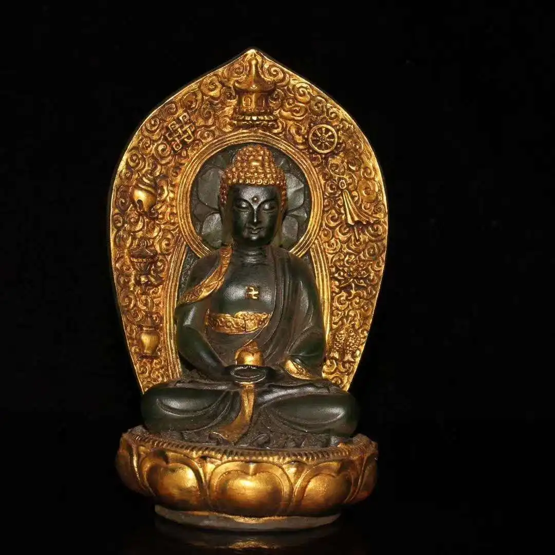 

collection Exquisite ancient Chinese colored glaze gilt backlit Sakyamuni Buddha ornaments