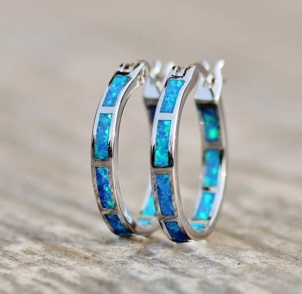 

Classic exquisite women's accessories Wedding Fashion Jewelry Blue Fire Opal Round Earrings