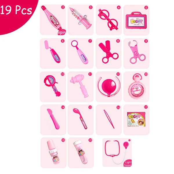 Kit 19 Without Box 19 шт./компл. Детские ролевые игры медицинские игрушка "Медсестра" комплект Портативный чемодан аптечка детские развивающие ролевые игры Классические игрушки - Цвет: Kit 19 Without Box