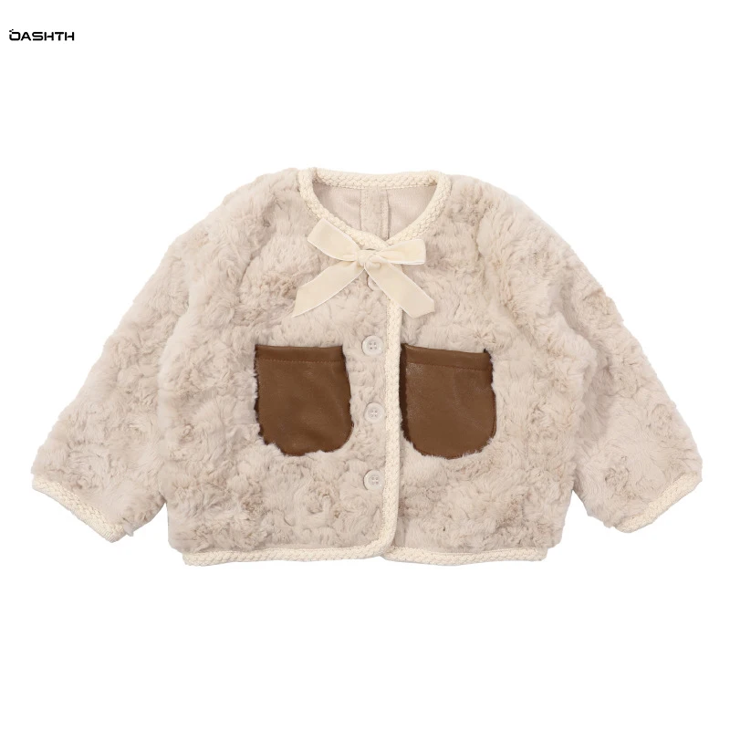 

OASHTH Girls' jackets for fall/winter new style baby wool sweater children's padded jacket