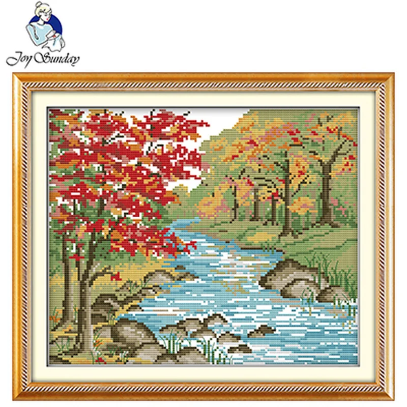 Joy Sunday Осенняя сцена серия DIY Набор для вышивки крестиком шаблоны напечатанные 14CT