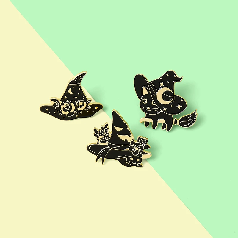Эмалированная брошь на заказ с изображением звездного волшебника шляпы ведьмы
