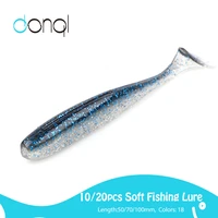 donql 1020pcs fishing lures t tail soft bait aritificial silicone lures bass pike fishing tackle candy double color baits