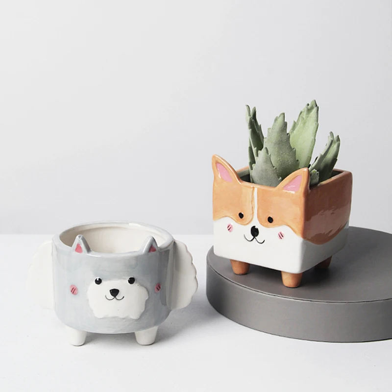 

Super Cute Animal Ceramic Flowerpot Little Lion Kitten Ornaments for Gardening Desktop Succulent Planting Pot Decoration