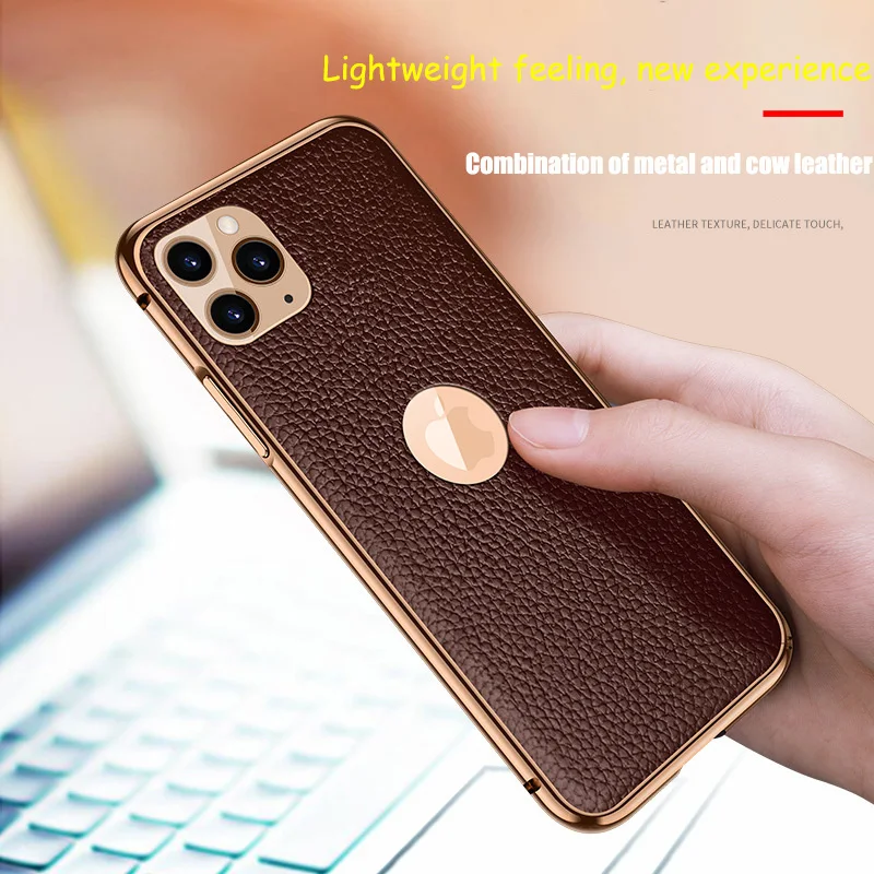 Чехол из коровьей кожи с металлической рамкой для iPhone11 pro max iphone 7 8 plus x xr xs