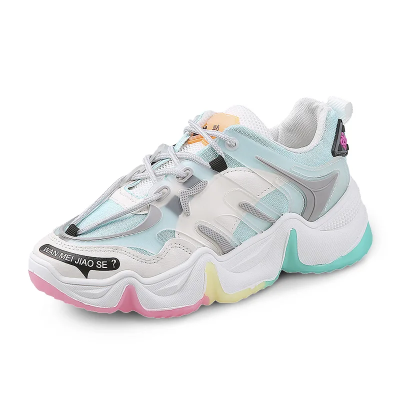 

Women Vulcanize Shoes Summer Running Sneakers 2021 Breathable Rainbow Color Casual Sneaker Height Increasing Female Chunky Shoes