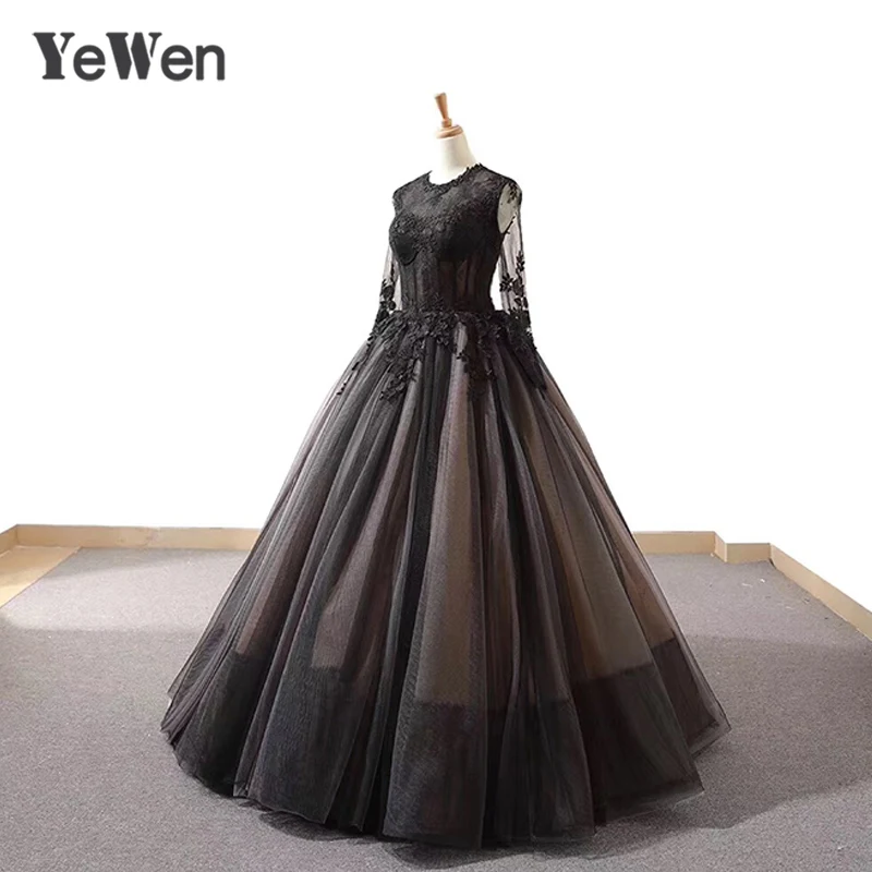 YeWen/черные мусульманские Вечерние платья 2020 бальное платье с длинными рукавами