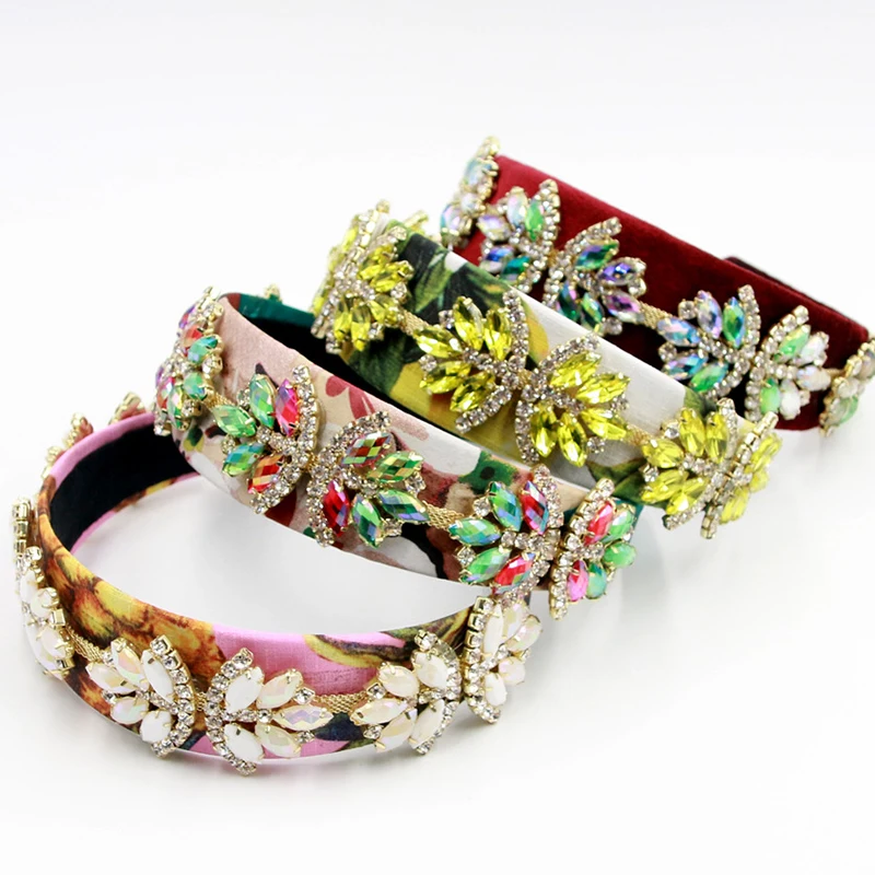Роскошная винтажная барочная головная повязка с кристаллами в виде листьев