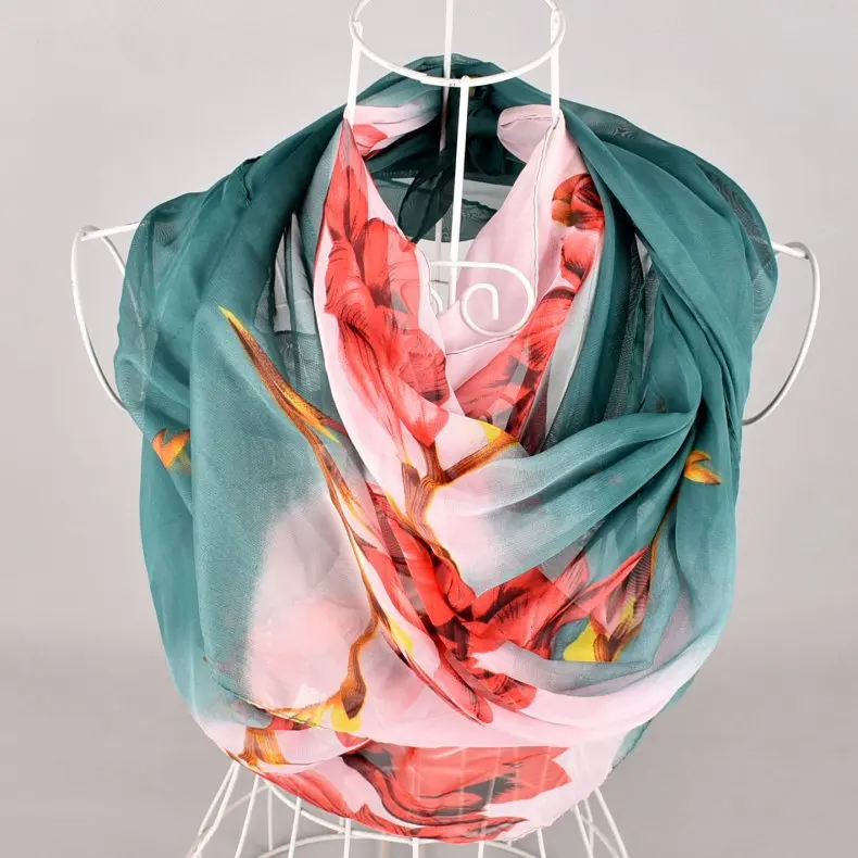 2020 FAL/WIN Gradient lily flower chiffon scarf silk square hijab cool shawl ladies foulard femme Scarves hair bufanda mujer |