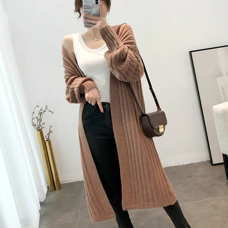 

Элегантный зимний толстый вязаный свитер для женщин, повседневный Свободный корейский стиль, шикарный длинный винтажный кардиган, открыты...