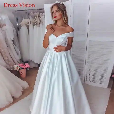 Off Shoulder Wedding Dress Simple Satin Cheap Bridal Wedding Dresses Elegant Women Princess Bridal Gowns  Vestidos De Novia