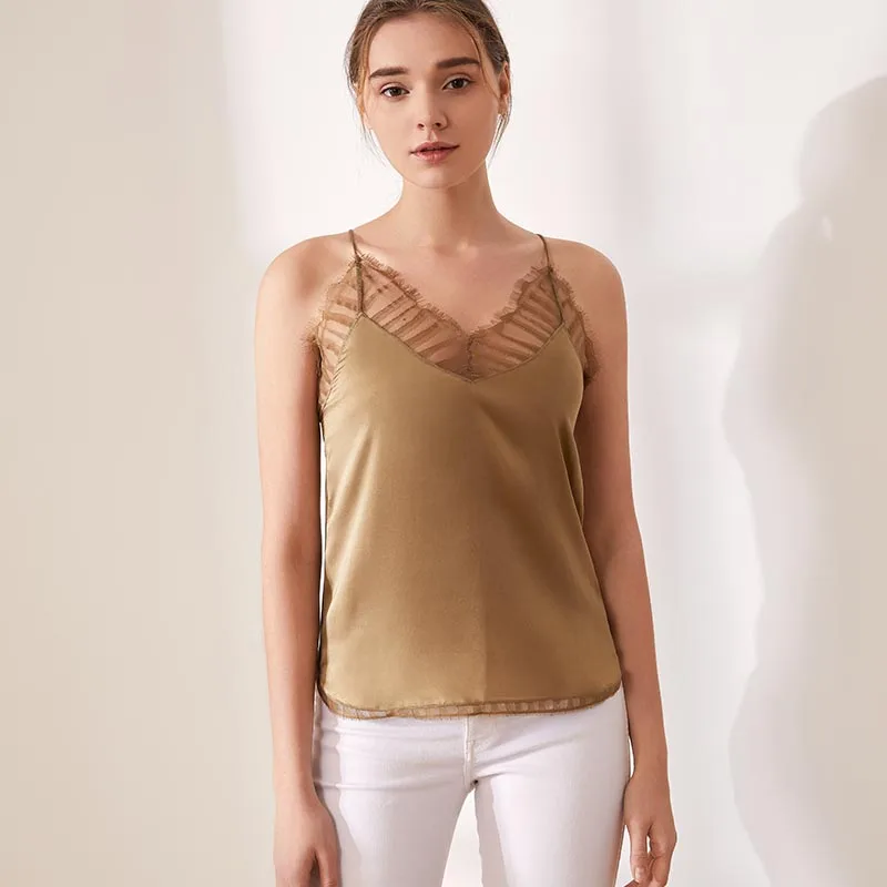 sexy 100% silk mode womens tops shirts summer clothes for women clothing 2021 tshirt white top clothes vest fashion tanks summer