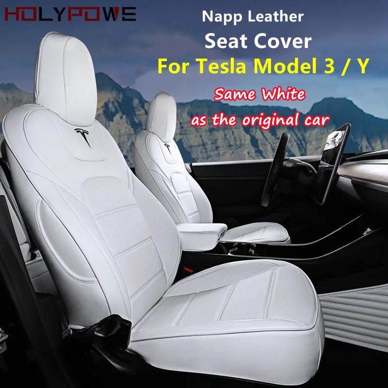 

For Tesla Model 3 Y Seat Cover Nappa Leather Full Surround Style Factory Wholesale Price White Cushion Car Interior Accessories