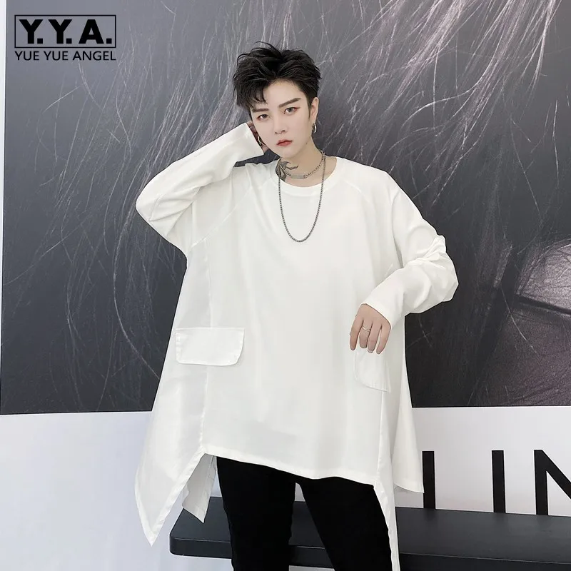 

Осенняя Новая модная мужская Свободная футболка с длинным рукавом, негабаритные нерегулярные футболки в стиле хип-хоп, мужские повседневны...