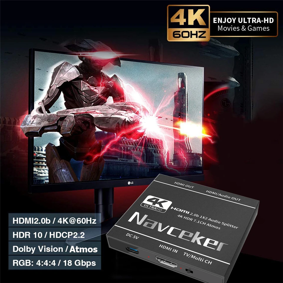 2022 Лучший 4K HDMI сплиттер 1x2 2 0 1 в выхода аудио экстрактор HDR HDMI2.0 для PS4 Apple TV XBox PS5 |