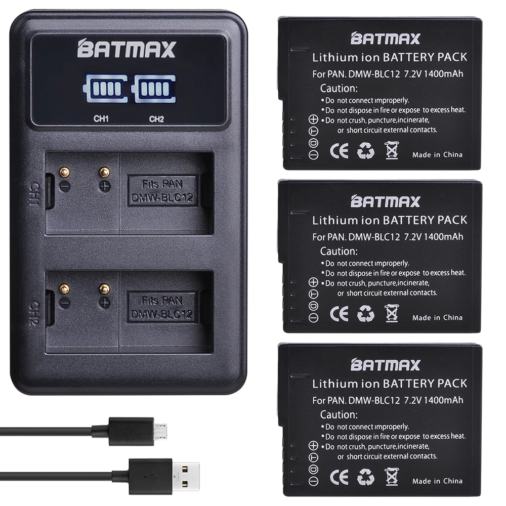 Batmax DMW-BLC12 DMW BLC12E BLC12PP батарея+ светодиодный USB двойной зарядное устройство для Panasonic Lumix FZ1000, FZ200, FZ300, G5, G6, G7, GH2, DMC-GX8