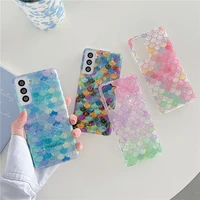 fish scales mermaid square phone case for samsung galaxy s21 plus note 20 ultra s20 fe silicone soft tpu back cover