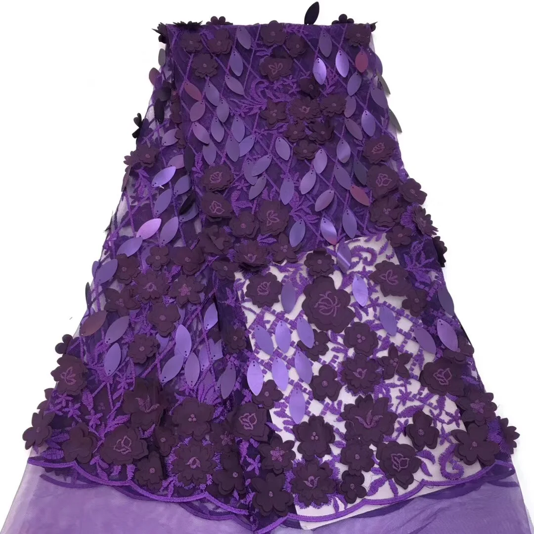 Зеленый цвет 3D кружевной ткани и блесток аппликация высокого качества