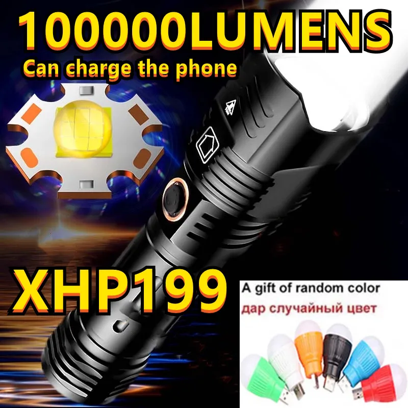 100000lm XHP199LED фонарик 9 ти жильная USB Перезаряжаемые Водонепроницаемый зум XHP99