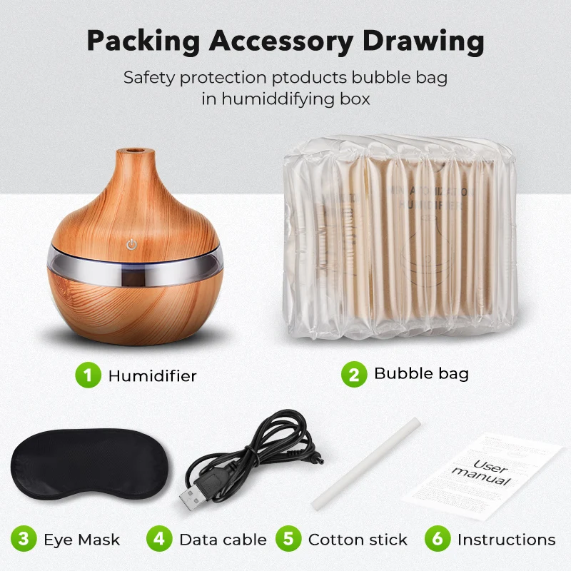 

Electric Humidifier Essential Aroma Oil Diffuser Ultrasonic Wood Grain Air Humidifier USB Mini Mist Maker LED Light