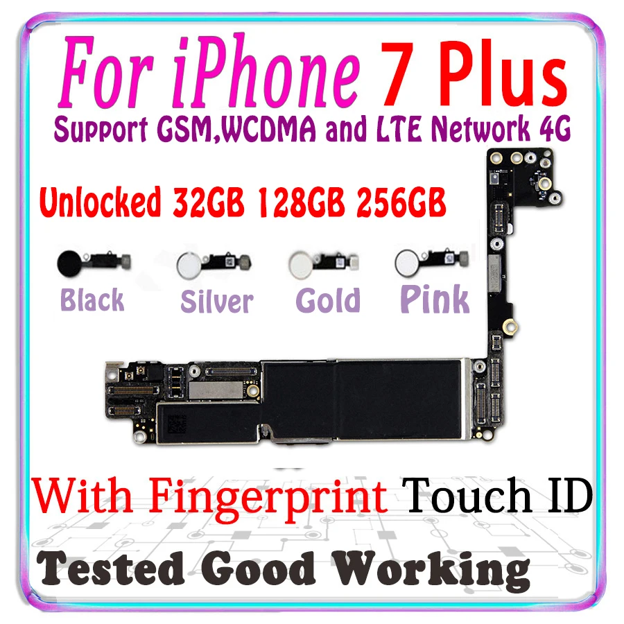 Заводская разблокированная материнская плата для iphone 7 Plus с Touch ID черная белая