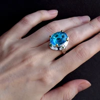 pretty oval blue cz ring jewellery beautiful big crystal stone rings female latest party jewelry