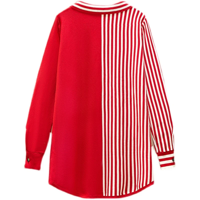 

Plus Size Clothes Knitted Cardigan Women 2021 Spring Striped Turn-down Collar Sweaters Oversize Casual Loose Pockets Korean Tops