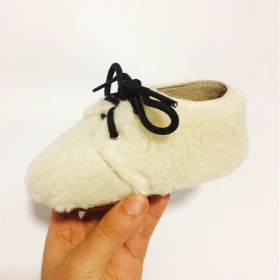 

High Quality Baby Shoes Winter Warm Genuine Leather Toddler Shoes Lace Up Patching Prewalker Shoes Newborn Comfy Anti-slip Shoes