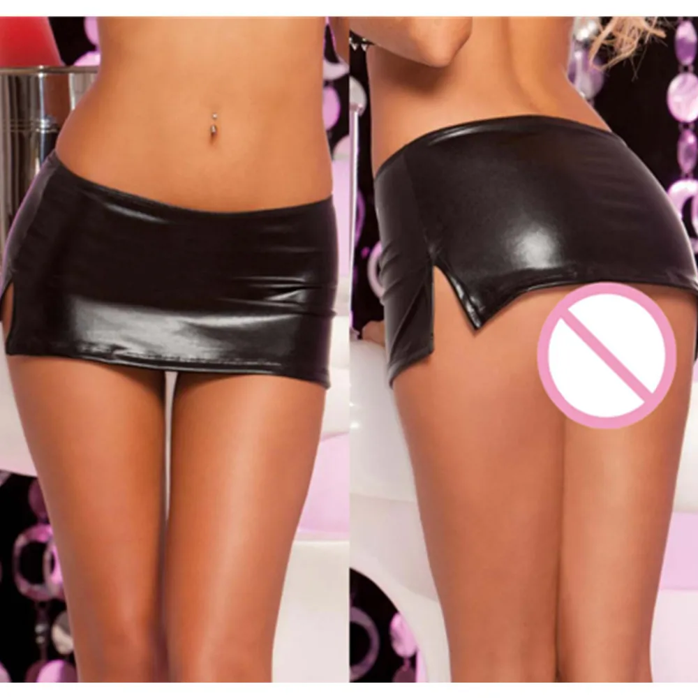 Женская юбка из латекса черная короткая лакированной кожи для танцев на шесте