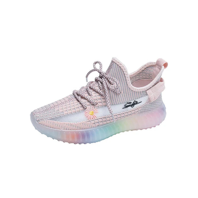 

2021 New Flying Woven Coconut Shoes Rainbow Jelly Shoes Korean Version Of Breathable Student Casual Sports Daddy Shoes 350-2