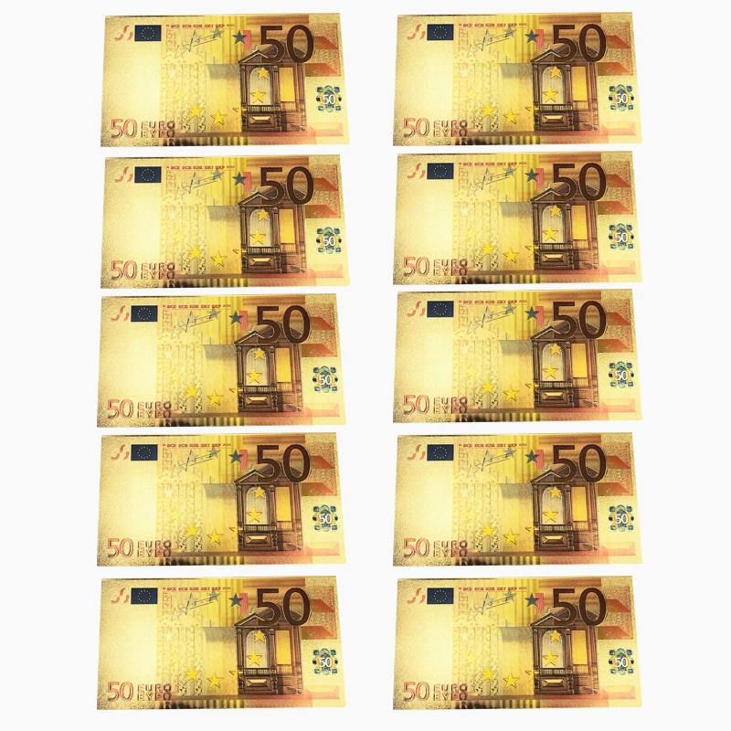 

Euro Fake Gold World Currency Paper Bill 50 European Gold Foil Bank Note Money April Fools' Day Kidding Gift Banknote Collection
