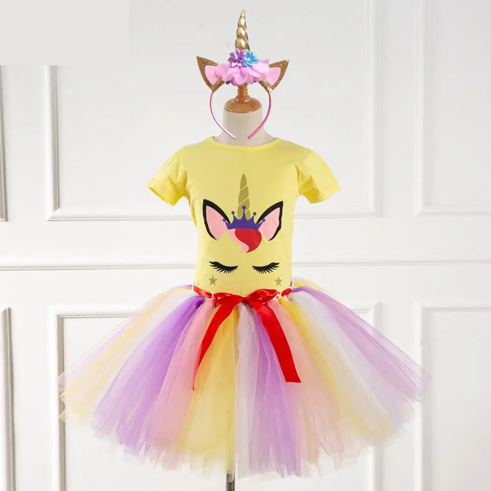 Детское платье пачка с единорогом Радужное принцессы для девочек на день