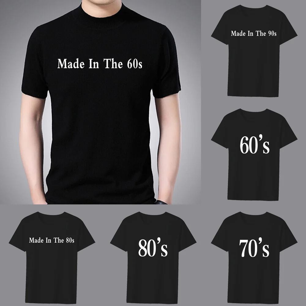 

Men's T-shirt Classic Top Simple Casual Black Retro Time Hot Stamp Series Round Neck Men's Slim Polyester Short Sleeve Clothing