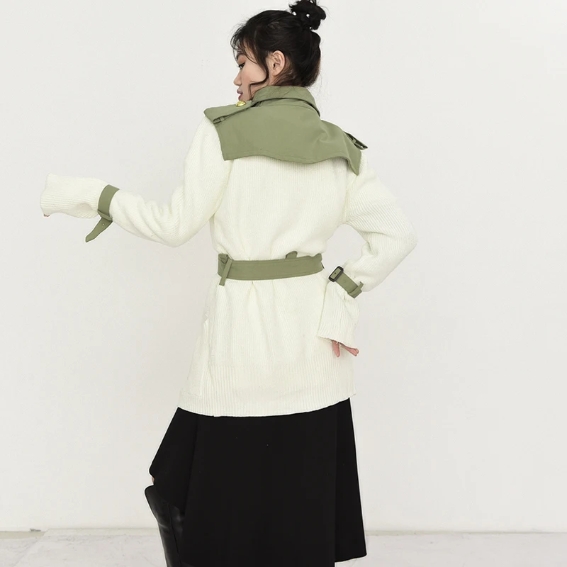 

collar women's high new long sleeve jacket, loose military uniform, green knitted jacket, temperament jacket, fashion