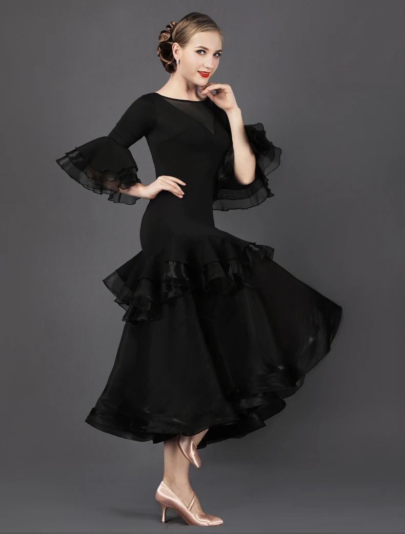 Бальное платье платья для бальных танцев танцевальные костюмы женщин Черное