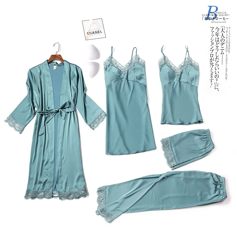 

Green Pajamas Set Sexy Strap Top&Long Pants Sleepwear Nightgown Lady Pyjamas Sleep Suit Casual Home Clothes Spring Nightwear