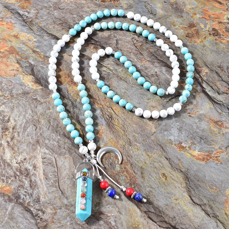 

Черный оникс, лабрадорит, Howlite, прозрачный кварцевый кулон 108, ожерелье Japamala, богемное длинное ожерелье, ювелирные изделия для йоги
