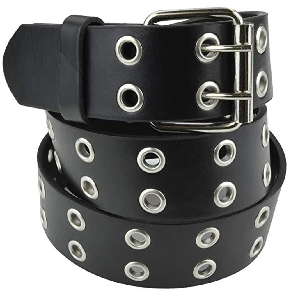 Vegetable Tanned Leather Double Metal Holes all Jeans Matched Punk Music Band Rock Star Cowhide Belt | Аксессуары для одежды